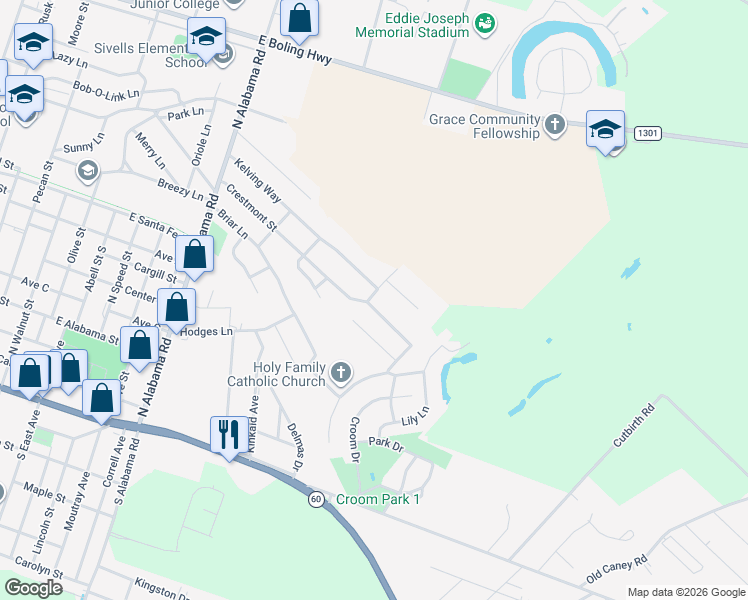 map of restaurants, bars, coffee shops, grocery stores, and more near 1802 Kelving Way Court in Wharton