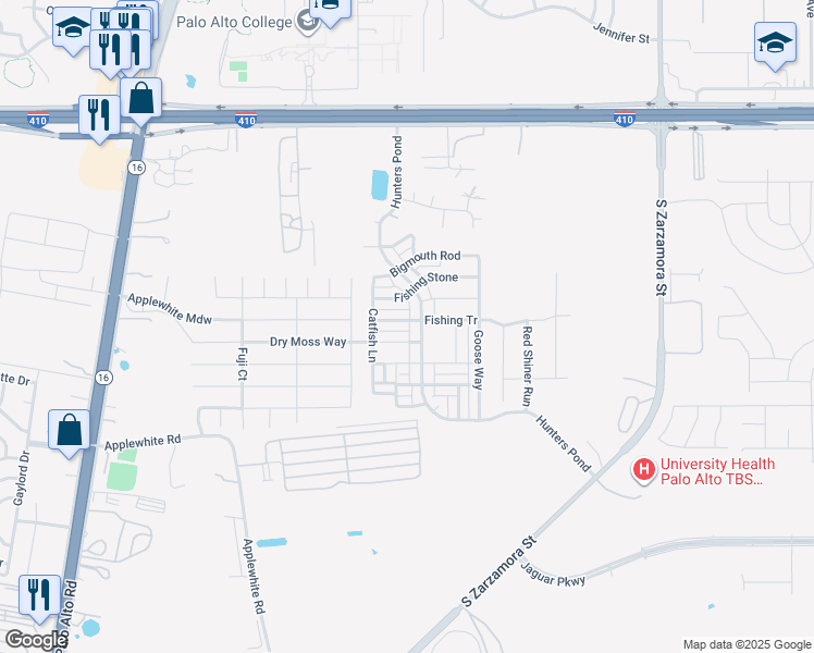 map of restaurants, bars, coffee shops, grocery stores, and more near 2218 Fishing Trail in San Antonio