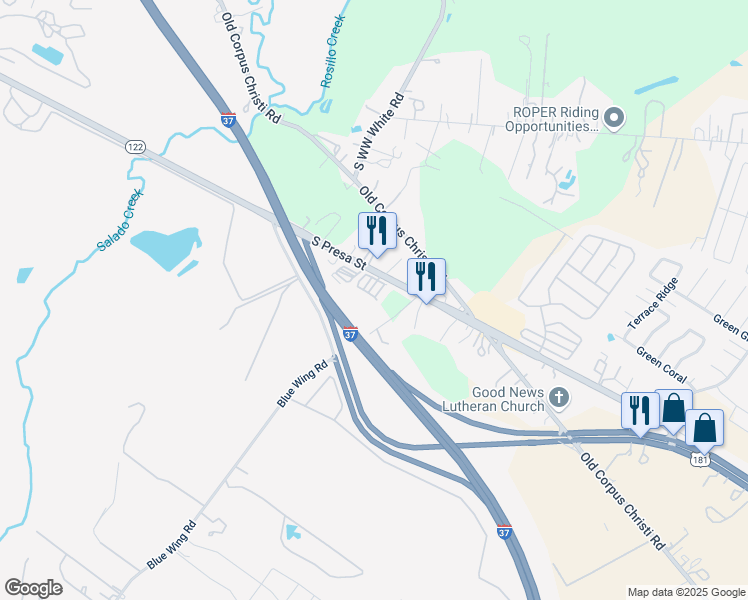 map of restaurants, bars, coffee shops, grocery stores, and more near 10347 Texas 122 Spur in San Antonio