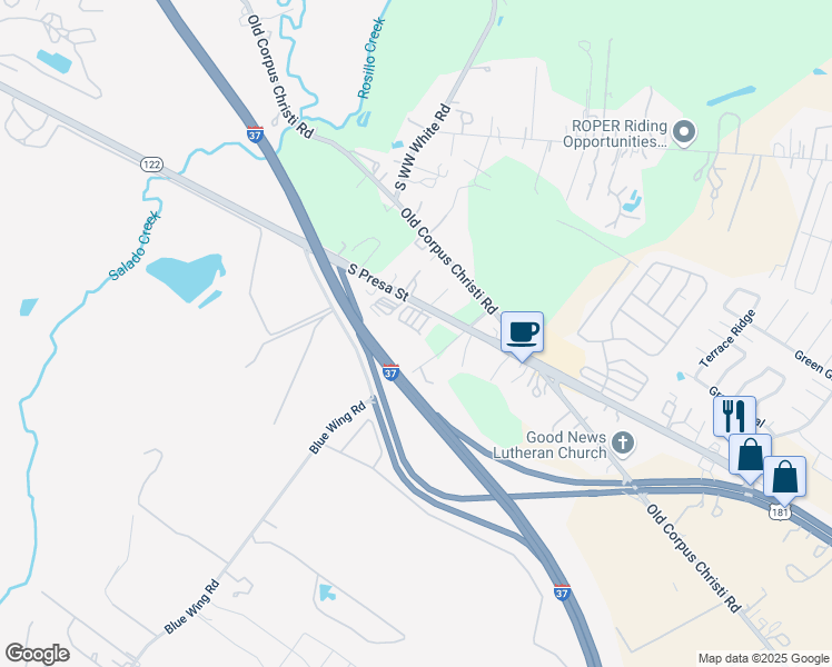 map of restaurants, bars, coffee shops, grocery stores, and more near 10347 Texas 122 Spur in San Antonio