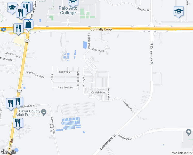 map of restaurants, bars, coffee shops, grocery stores, and more near 2218 Fishing Trail in San Antonio