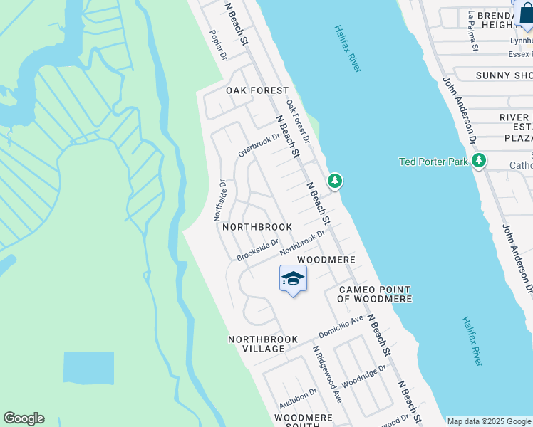 map of restaurants, bars, coffee shops, grocery stores, and more near 1117 Sherbourne Way in Ormond Beach