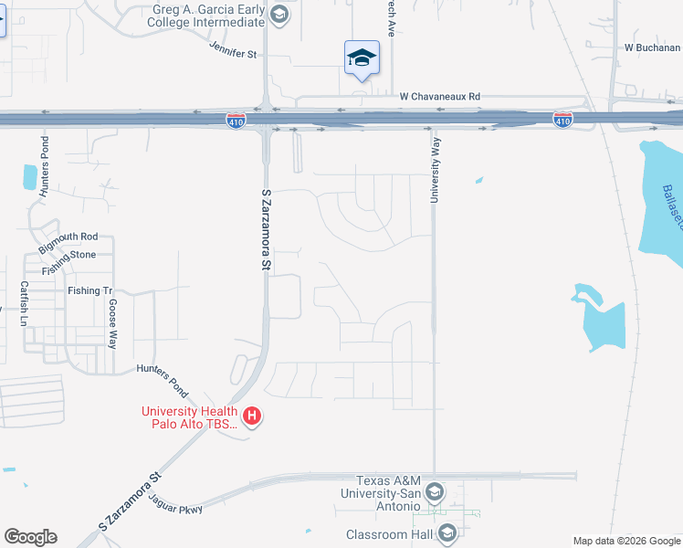 map of restaurants, bars, coffee shops, grocery stores, and more near 10202-10348 South Zarzamora Street in San Antonio