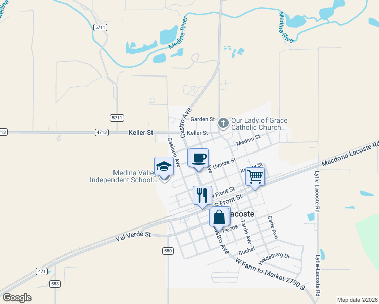 map of restaurants, bars, coffee shops, grocery stores, and more near 10930 Castro Avenue in LaCoste