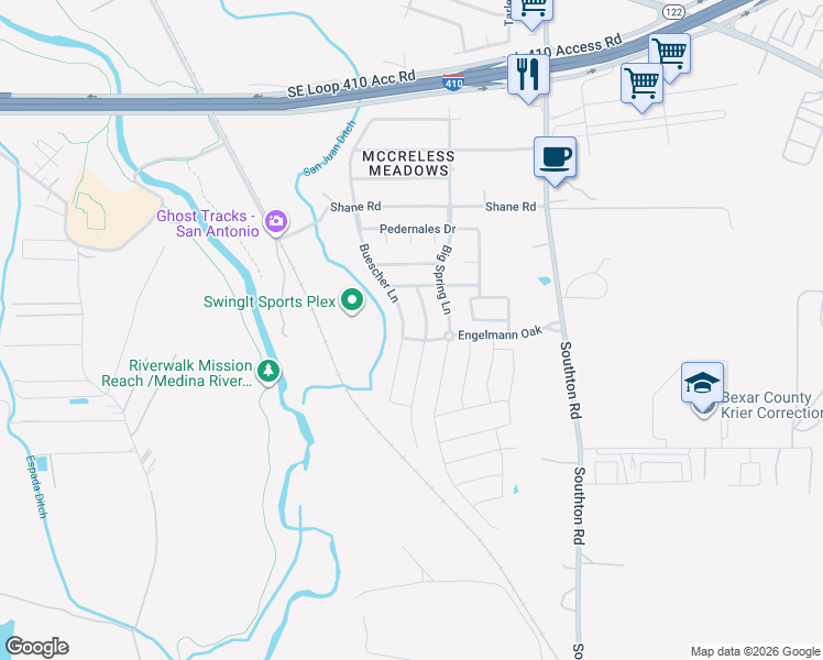 map of restaurants, bars, coffee shops, grocery stores, and more near 10306 Lateleaf Oak in San Antonio