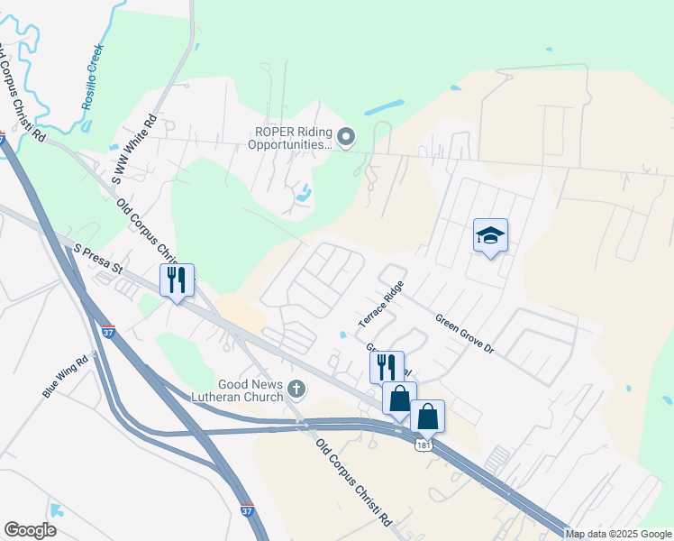 map of restaurants, bars, coffee shops, grocery stores, and more near 10223 Brooks Lake in San Antonio