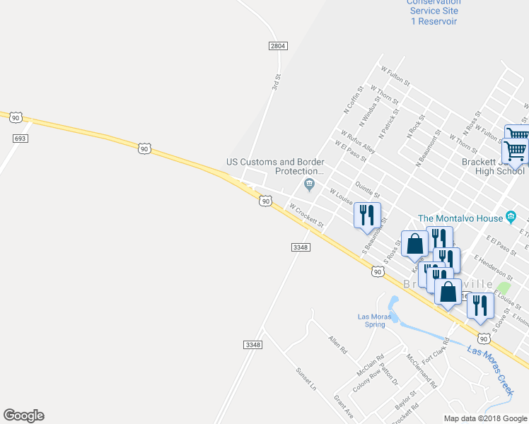 map of restaurants, bars, coffee shops, grocery stores, and more near 800 U.S. 90 in Brackettville