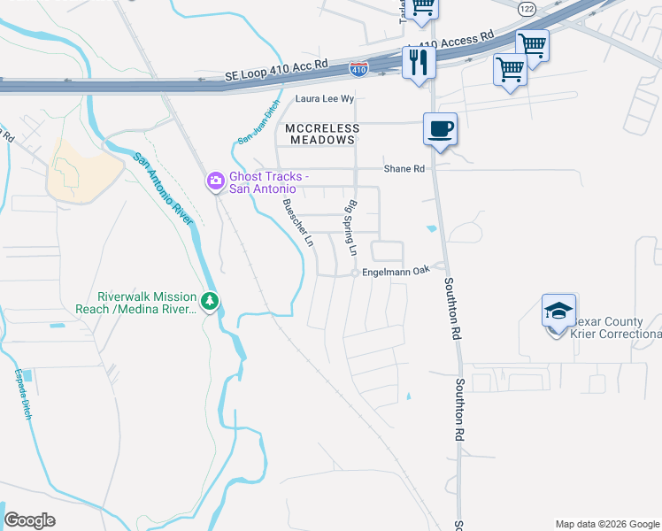 map of restaurants, bars, coffee shops, grocery stores, and more near 10306 Lateleaf Oak in San Antonio