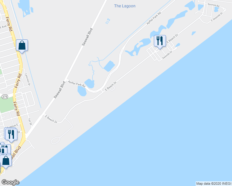 map of restaurants, bars, coffee shops, grocery stores, and more near 415 East Beach Drive in Galveston