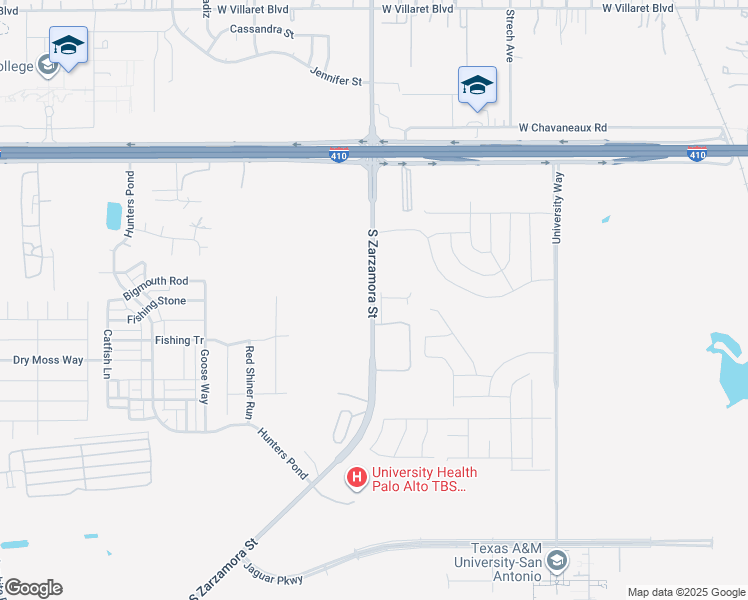 map of restaurants, bars, coffee shops, grocery stores, and more near 10202-10356 South Zarzamora in San Antonio
