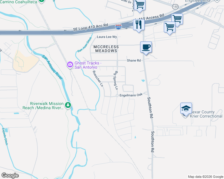 map of restaurants, bars, coffee shops, grocery stores, and more near 10306 Lateleaf Oak in San Antonio