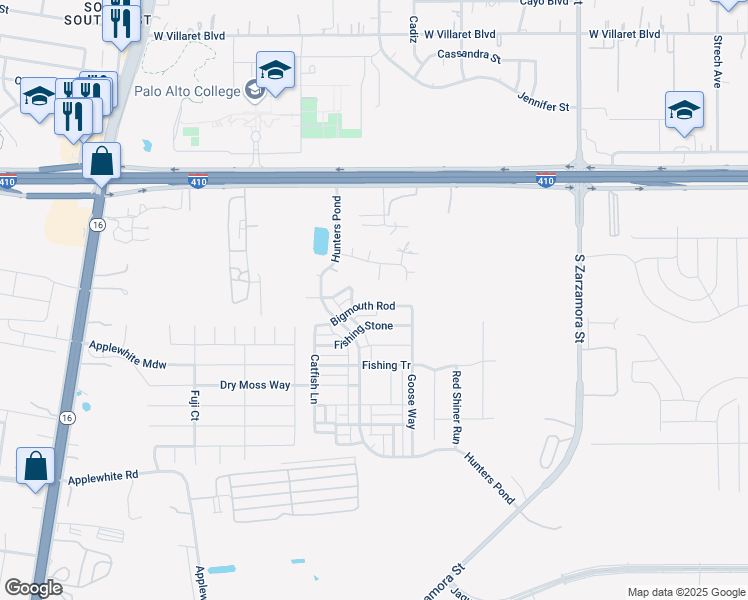 map of restaurants, bars, coffee shops, grocery stores, and more near 10014 Catfish Hollow in San Antonio