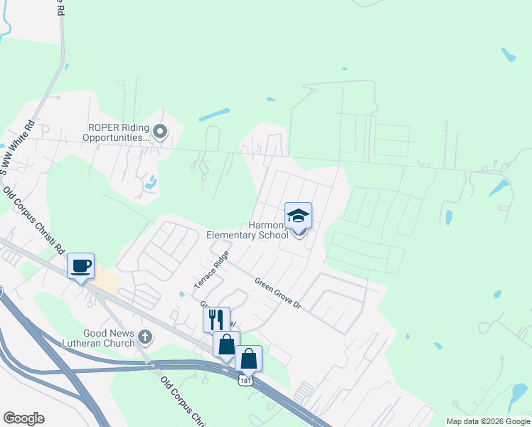 map of restaurants, bars, coffee shops, grocery stores, and more near 5334 Higdon Road in San Antonio