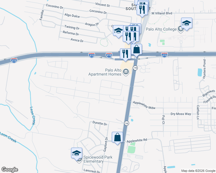 map of restaurants, bars, coffee shops, grocery stores, and more near 3119 Mission Bell in San Antonio