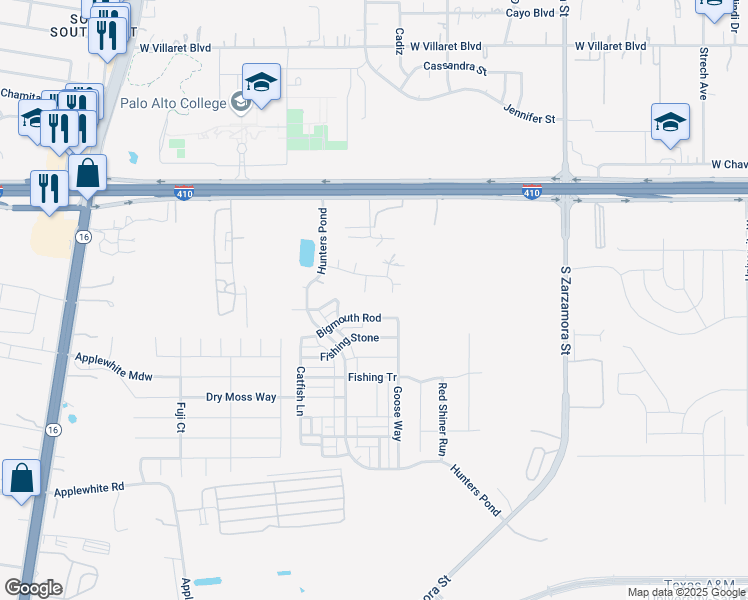map of restaurants, bars, coffee shops, grocery stores, and more near 10014 Catfish Hollow in San Antonio