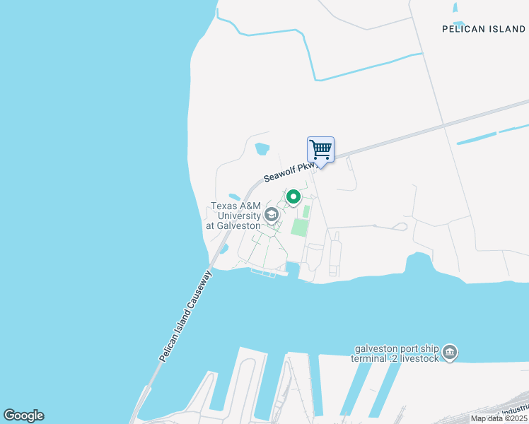 map of restaurants, bars, coffee shops, grocery stores, and more near 200 Seawolf Parkway in Galveston