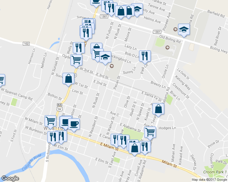 map of restaurants, bars, coffee shops, grocery stores, and more near 400 Avenue A in Wharton