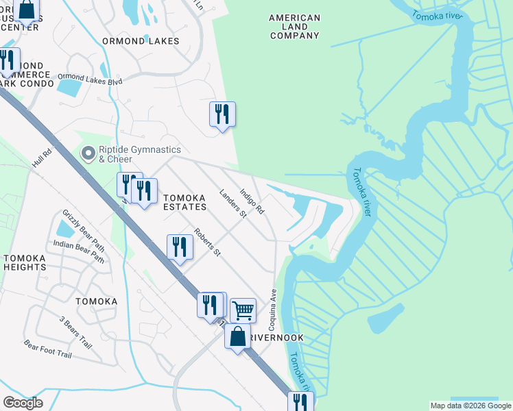 map of restaurants, bars, coffee shops, grocery stores, and more near 1095 Landers Street in Ormond Beach