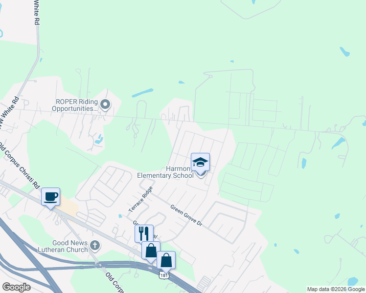 map of restaurants, bars, coffee shops, grocery stores, and more near 5376 Higdon Road in San Antonio