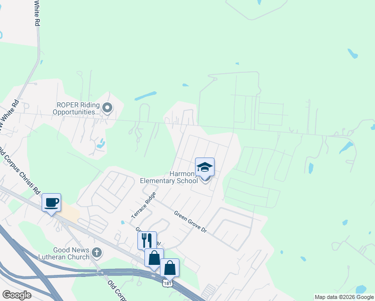 map of restaurants, bars, coffee shops, grocery stores, and more near 5376 Higdon Road in San Antonio