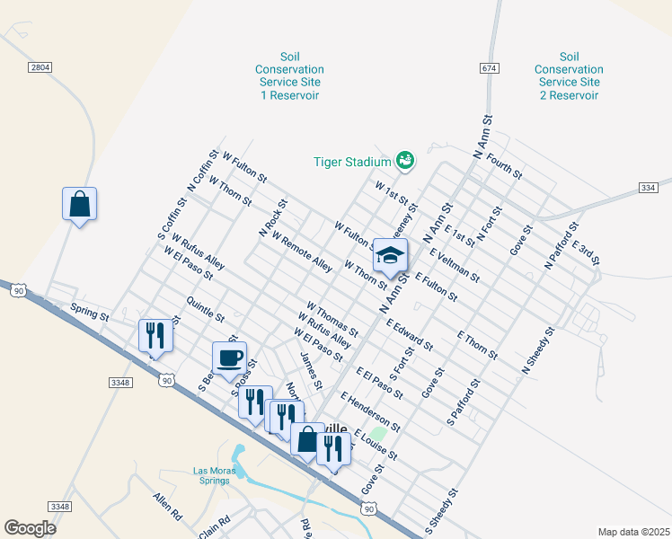 map of restaurants, bars, coffee shops, grocery stores, and more near 105 Brown Street in Brackettville