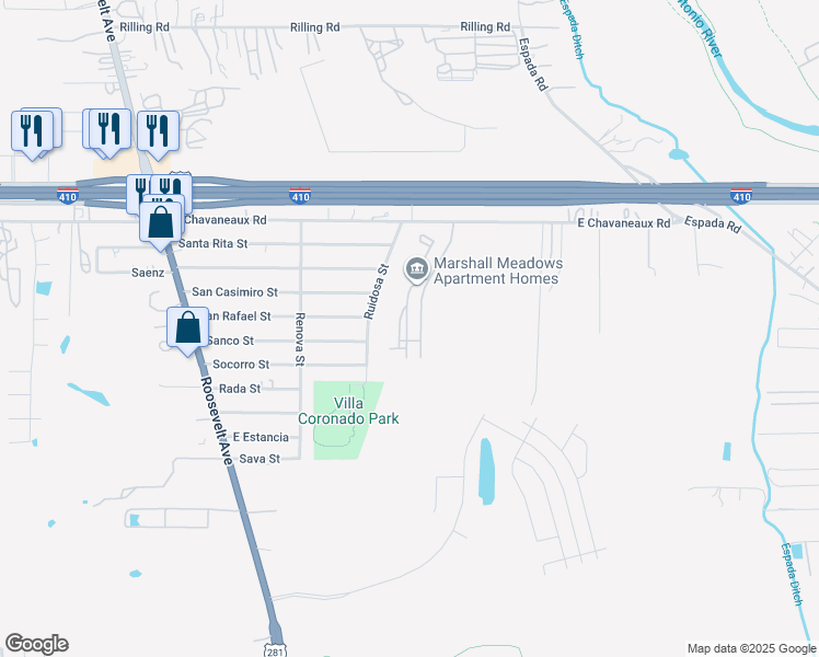 map of restaurants, bars, coffee shops, grocery stores, and more near in San Antonio