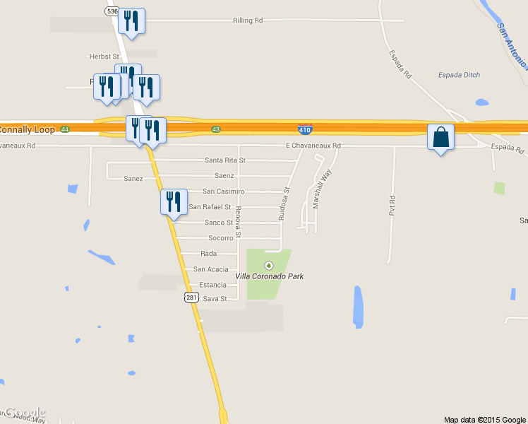 map of restaurants, bars, coffee shops, grocery stores, and more near 1706 San Rafael Street in San Antonio