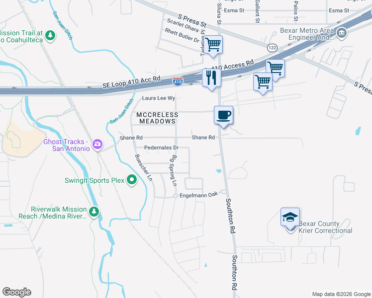 map of restaurants, bars, coffee shops, grocery stores, and more near 10007 Raspberry Oak in San Antonio