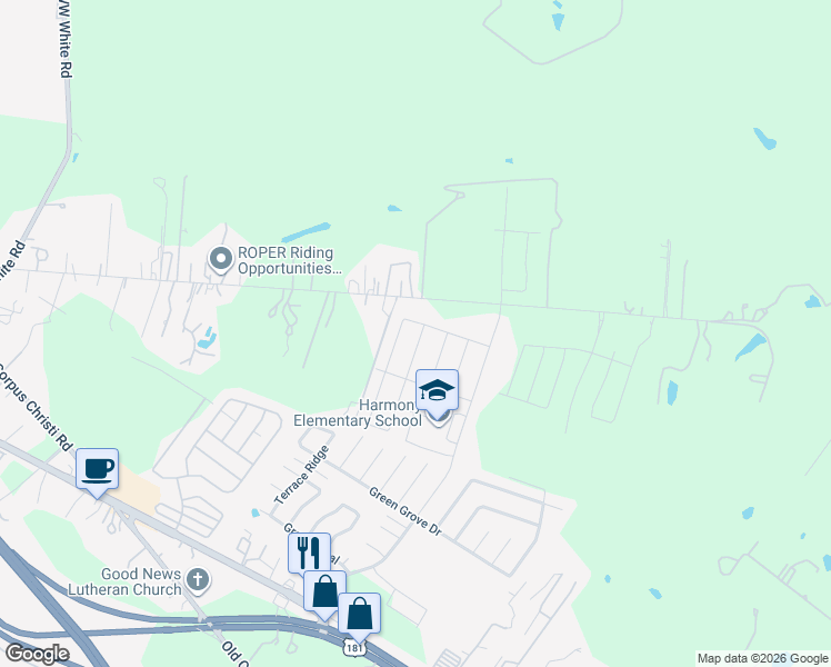 map of restaurants, bars, coffee shops, grocery stores, and more near 5376 Higdon Road in San Antonio