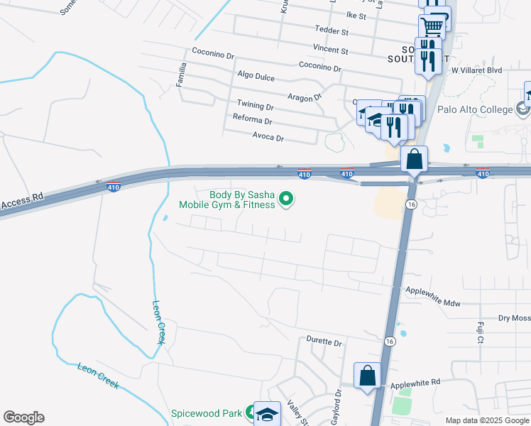 map of restaurants, bars, coffee shops, grocery stores, and more near 12305 Southwest Loop 410 in San Antonio