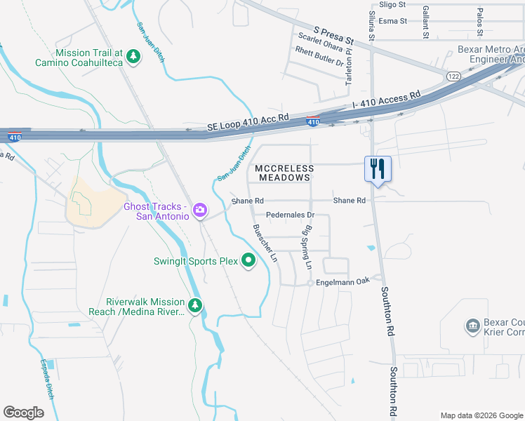 map of restaurants, bars, coffee shops, grocery stores, and more near 10002 Bradley Oak in San Antonio