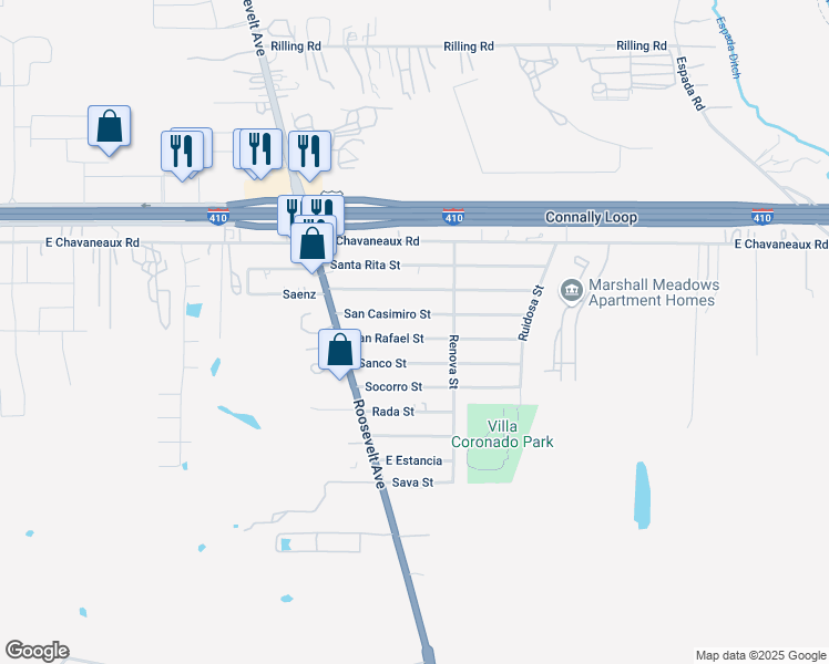 map of restaurants, bars, coffee shops, grocery stores, and more near 1502 San Rafael Street in San Antonio