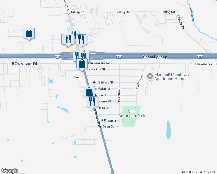 map of restaurants, bars, coffee shops, grocery stores, and more near 1502 San Rafael Street in San Antonio
