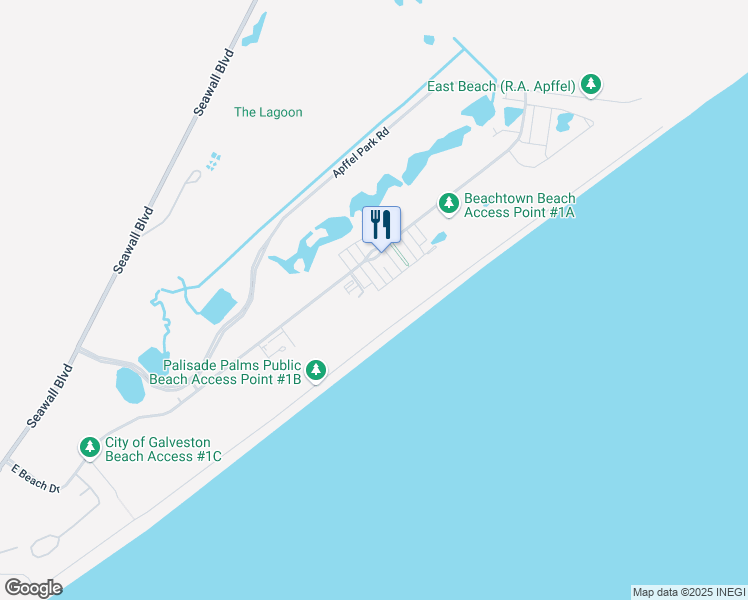 map of restaurants, bars, coffee shops, grocery stores, and more near 1505 Seaside Drive in Galveston