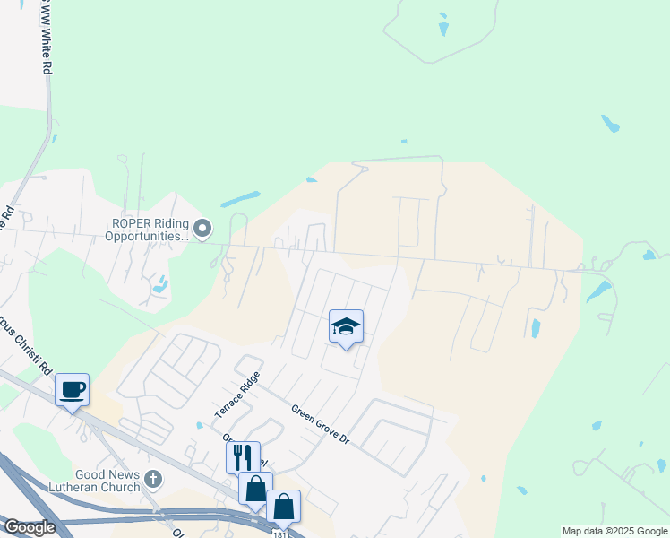 map of restaurants, bars, coffee shops, grocery stores, and more near 5376 Higdon Road in San Antonio