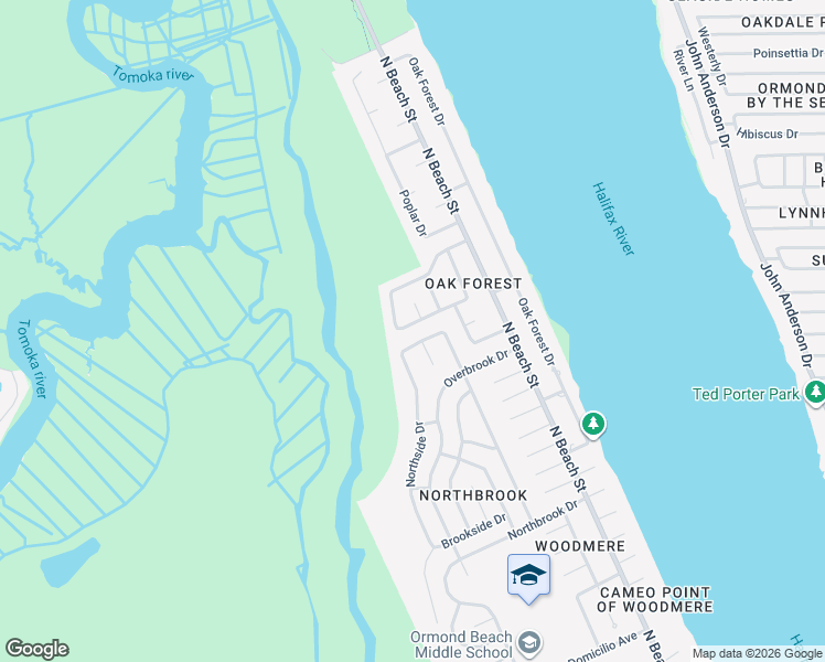 map of restaurants, bars, coffee shops, grocery stores, and more near 47 Sycamore Circle in Ormond Beach