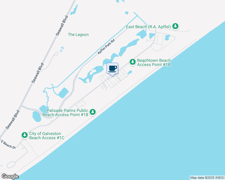 map of restaurants, bars, coffee shops, grocery stores, and more near 1505 Seaside Drive in Galveston