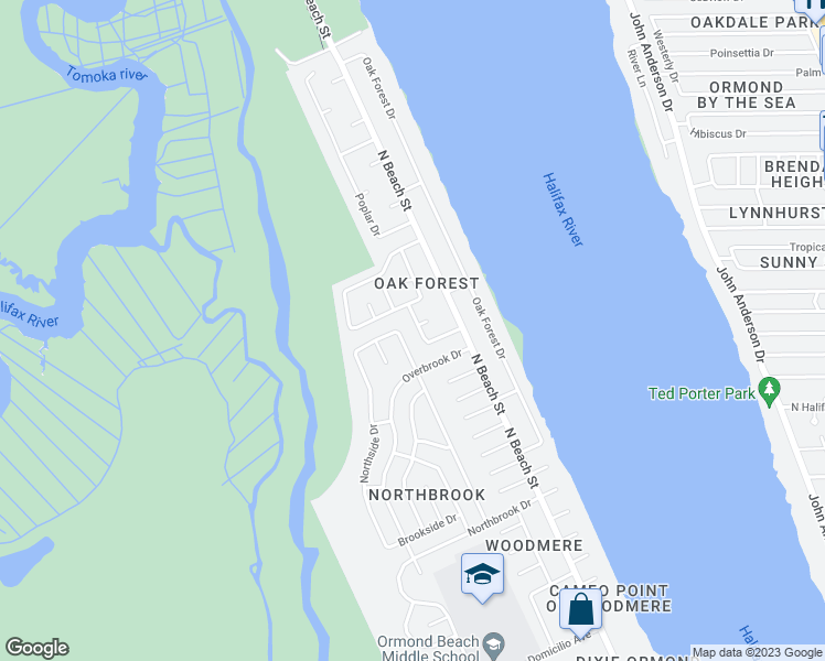 map of restaurants, bars, coffee shops, grocery stores, and more near 18 Heather Lane in Ormond Beach