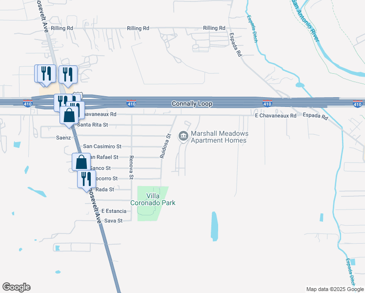 map of restaurants, bars, coffee shops, grocery stores, and more near 1803 Marshall Cross in San Antonio