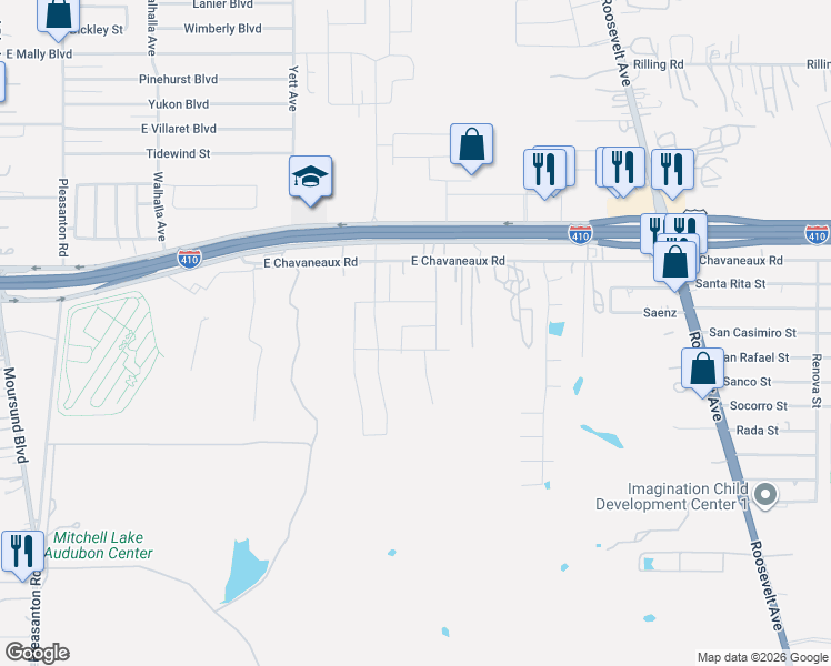 map of restaurants, bars, coffee shops, grocery stores, and more near 880 East Chavaneaux in San Antonio