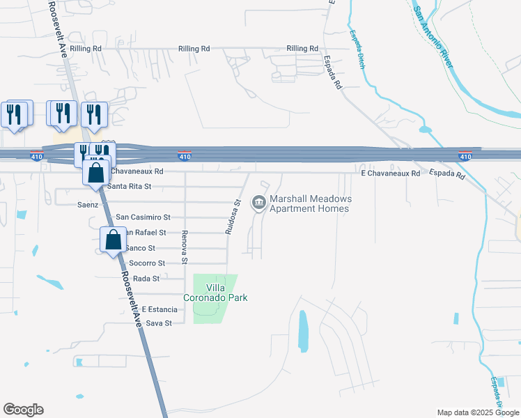 map of restaurants, bars, coffee shops, grocery stores, and more near 1803 Marshall Cross in San Antonio