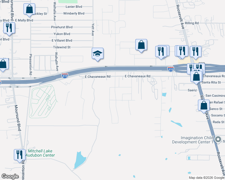 map of restaurants, bars, coffee shops, grocery stores, and more near 702 East Chavaneaux in San Antonio