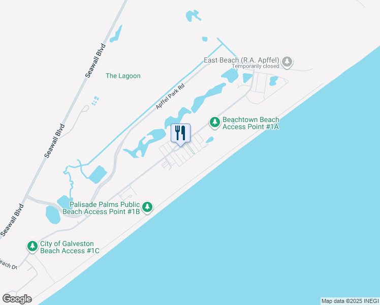 map of restaurants, bars, coffee shops, grocery stores, and more near 1709 Seaside Drive in Galveston