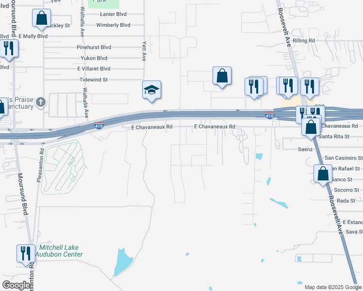 map of restaurants, bars, coffee shops, grocery stores, and more near 806 East Chavaneaux in San Antonio