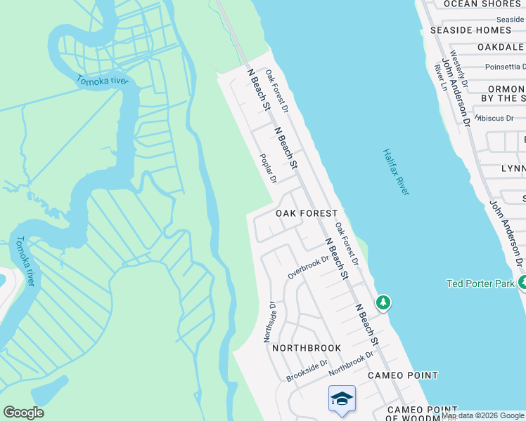 map of restaurants, bars, coffee shops, grocery stores, and more near 21 Sycamore Circle in Ormond Beach