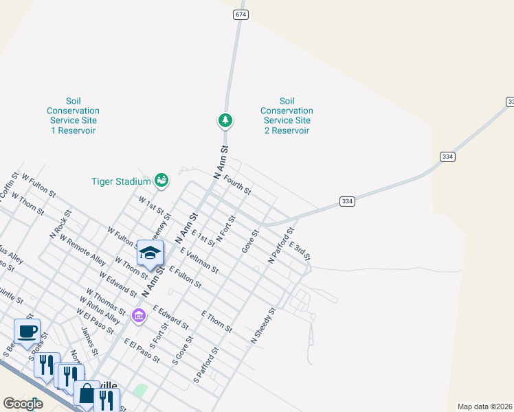 map of restaurants, bars, coffee shops, grocery stores, and more near 311 Fourth Street in Brackettville