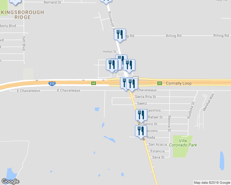 map of restaurants, bars, coffee shops, grocery stores, and more near 1202 East Chavaneaux in San Antonio