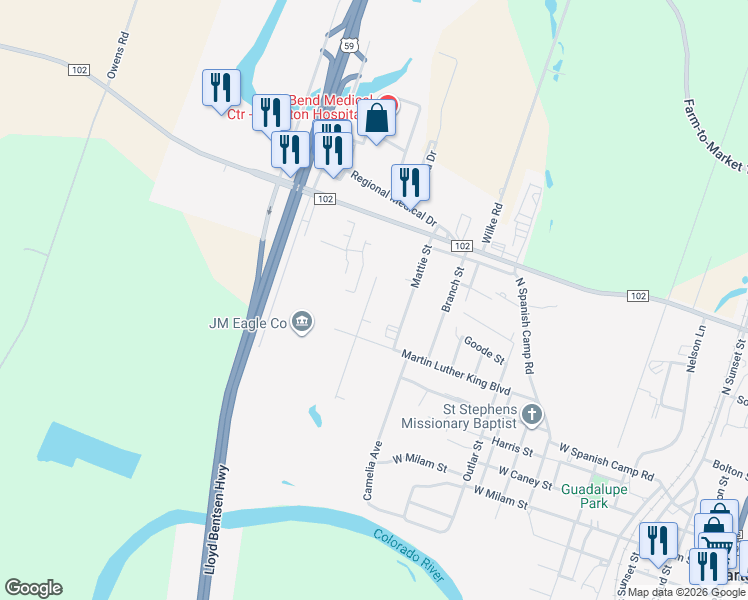 map of restaurants, bars, coffee shops, grocery stores, and more near 529 Wilkes Street in Wharton