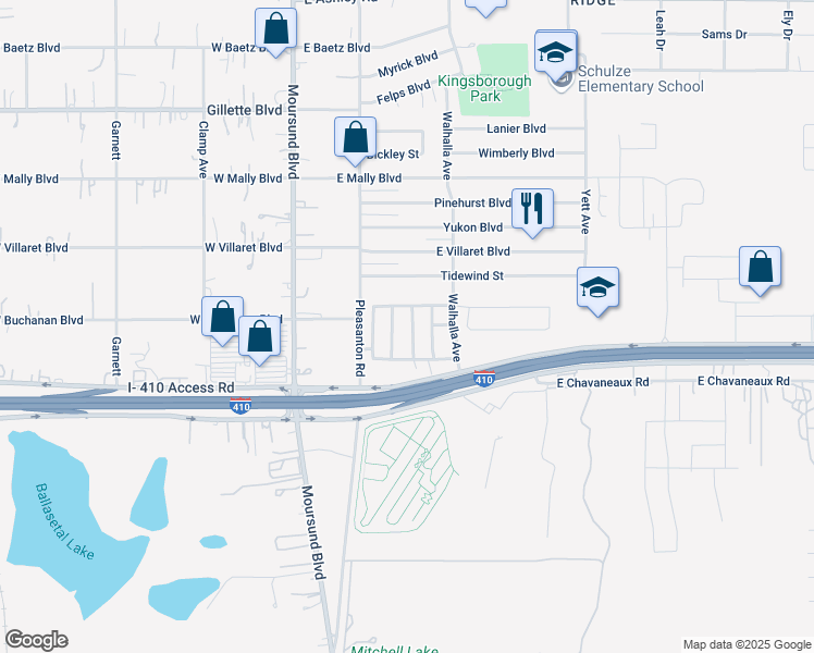 map of restaurants, bars, coffee shops, grocery stores, and more near 905 Pleasanton Spring in San Antonio