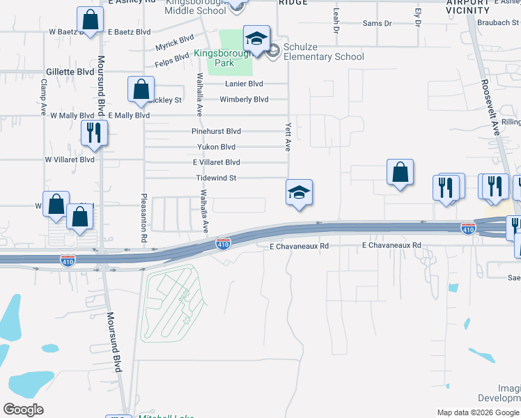 map of restaurants, bars, coffee shops, grocery stores, and more near 514 Tidewind Street in San Antonio